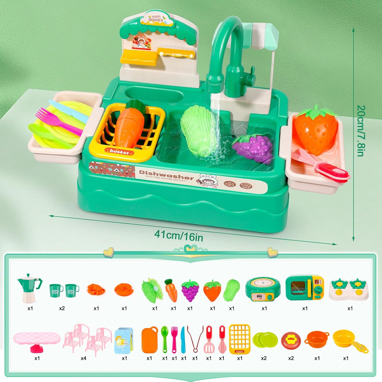 42 Pcs Cute Kitchen Wash Basin Toy for Children Pretend Play