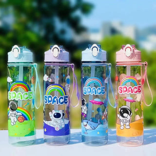 Space Explorer Kids Water Bottle 1000ml – Astronaut Rainbow Sipper with Straw