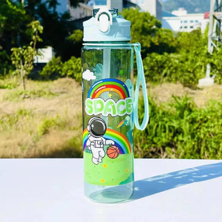 Space Explorer Kids Water Bottle 1000ml – Astronaut Rainbow Sipper with Straw