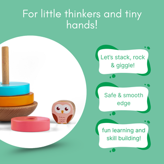 Cots and Cuddles Wooden Wobbling Owl Tower with Ring Stacking Toy for Kids