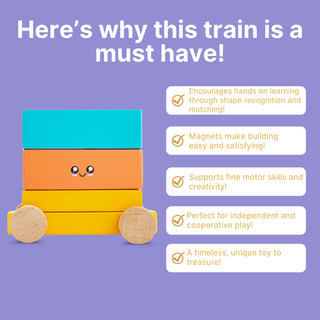 Cots and Cuddles Wooden Magnetic Shapes Train for Kids Age 3+