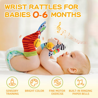Colorful Baby Wrist Rattles & Foot Finder Socks Set