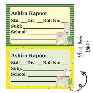 School Book Labels - Yellow Llama - Pack of 36 labels PREPAID ONLY