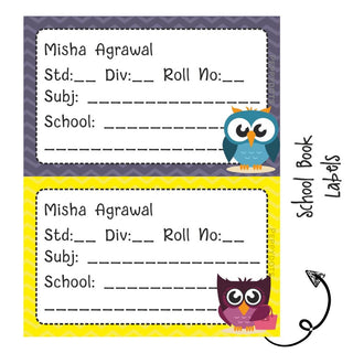 School Book Labels - Zig Zag Owl - Pack of 36 labels PREPAID ONLY