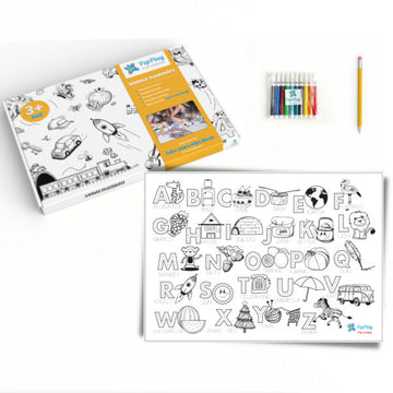 Uppercase Alphabet Educational Placemat with A3 Size 1 Reusable Placemats, 10 water-based sketch pens and pencil with eraser.
