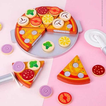 27pcs Pizza Wooden Toys Cooking Simulation Tableware Pretend Play Toy