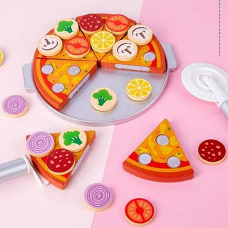 27pcs Pizza Wooden Toys Cooking Simulation Tableware Pretend Play Toy