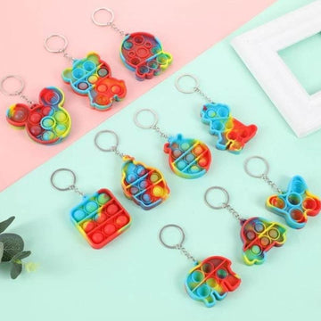 Mini Push Pop Bubble Fidget Sensory Toy Keychains Silicone Squeeze Sensory Keyrings