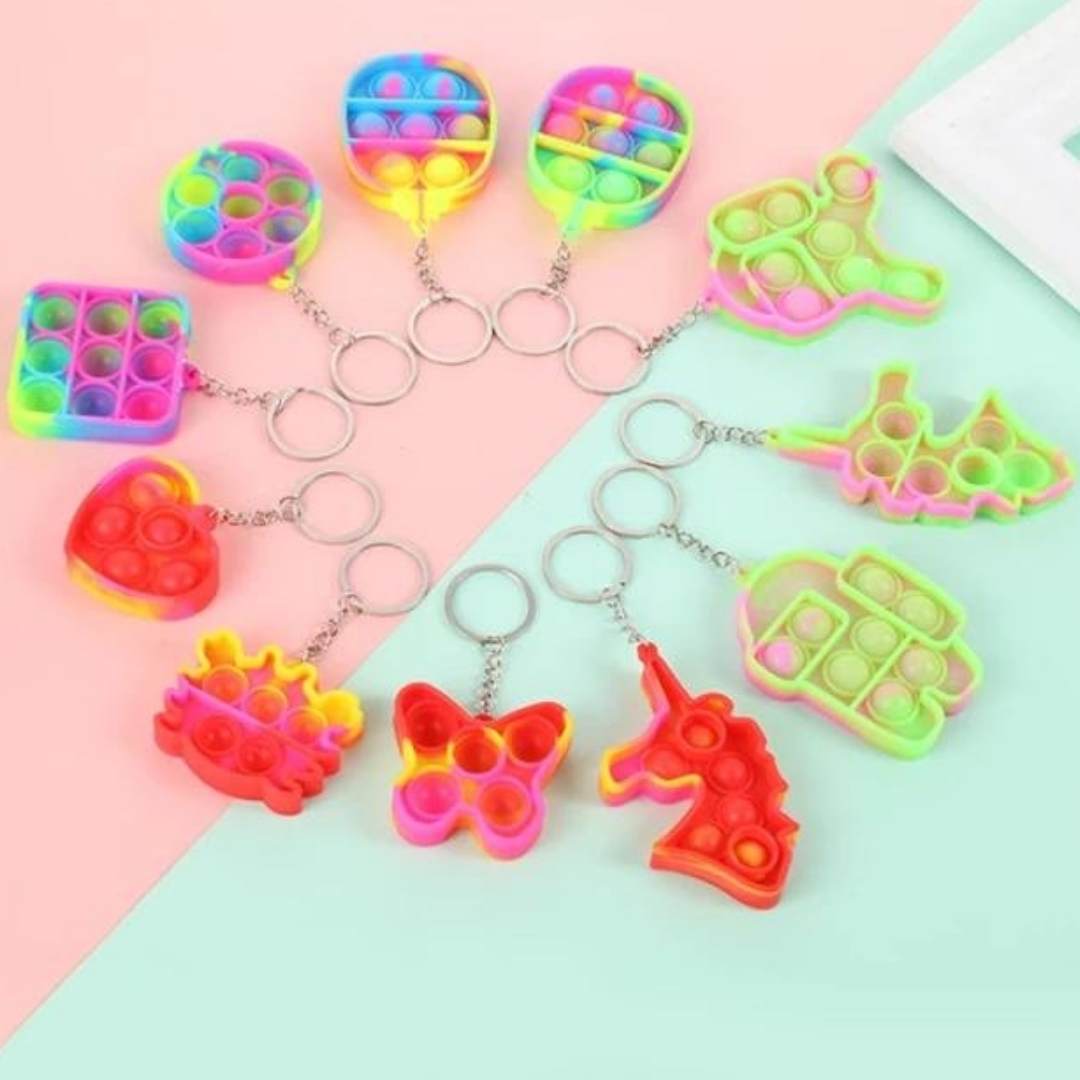 Mini Push Pop Bubble Fidget Sensory Toy Keychains Silicone Squeeze Sensory Keyrings