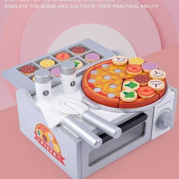 27pcs Pizza Wooden Toys Cooking Simulation Tableware Pretend Play Toy