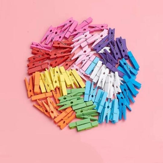 Multicolored Wooden Photo Paper Clips Sensory Play - Pack of 50 - 2 inches long