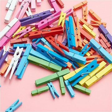 Multicolored Wooden Photo Paper Clips Sensory Play - Pack of 50 - 2 inches long