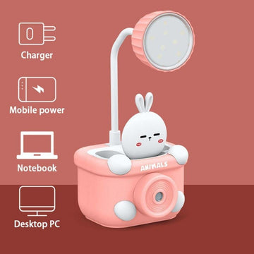 Led Desk Lamp Pencil Sharpener Cartoon Animal Pig Table Lamp Pen Holder Student Usb Eye Protection Reading Light