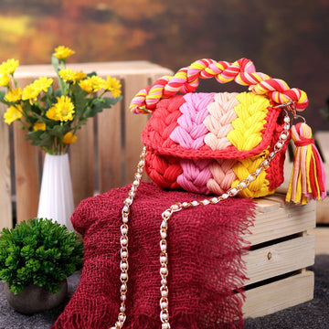 Vibrant Handmade Crochet Knitted Sling Bag: Multicolored Delight for Girls
