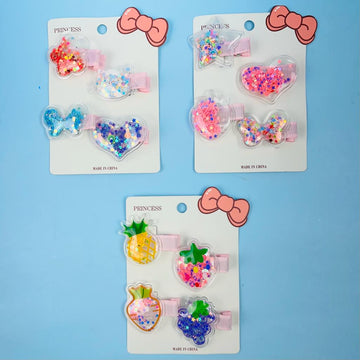 Cute Unique Shape Glitter Filled Hair Slit Clips for Baby Girls (Random Design)