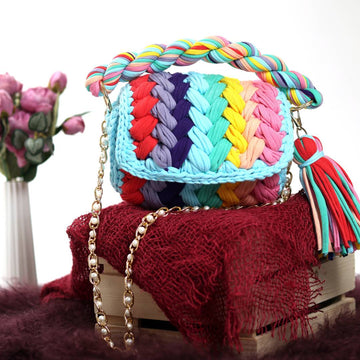 Vibrant Handmade Crochet Knitted Sling Bag: Multicolored Delight for Girls