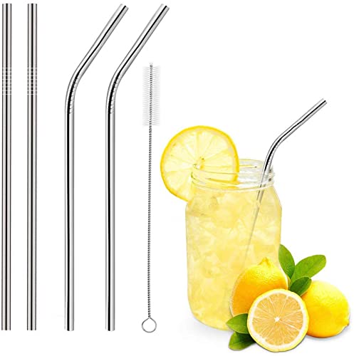 Stainless Steel Straw - Pack of 4 - Reusable Steel Straws with Cleaner ...