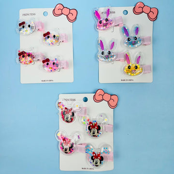 Cute Unique Shape Glitter Filled Hair Slit Clips for Baby Girls (Random Design)