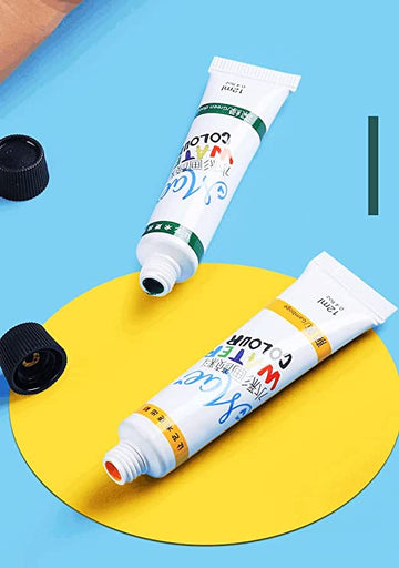 Cartoon Print Watercolour Paint Set of 24 Pcs for beginner  (Set of 24 Pcs - 12-ml)( outer box slightly damaged)
