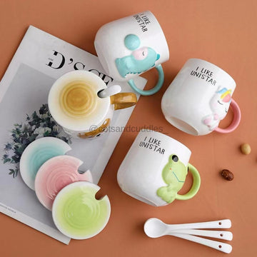 Ceramic Mug with Handle, Spoon Set of 1 for  Kids