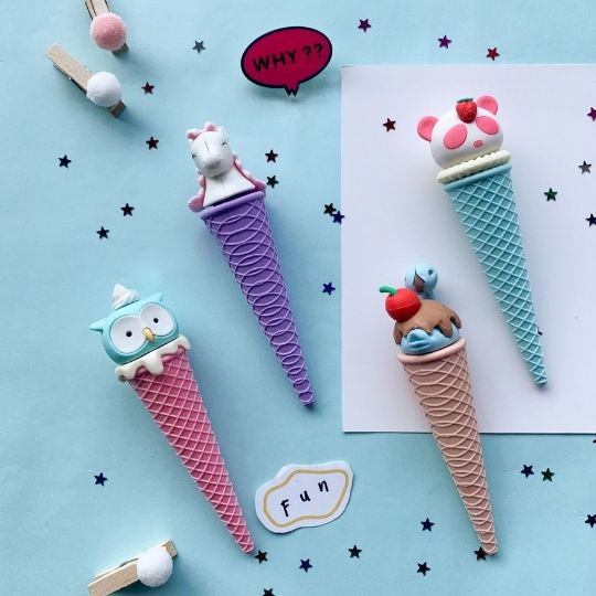 Ice-Cream Cone Shaped Cute Eraser for Kids -  Random design (Pack of 2)