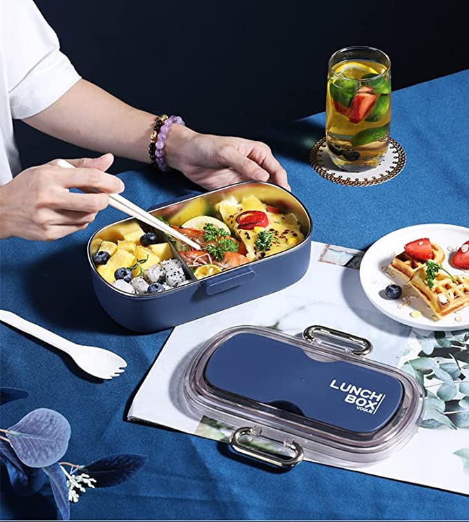 2 Compartment 900ML Lunch Boxes Leak Proof Reusable Freezer Safe Lunch Box (pack of 1)