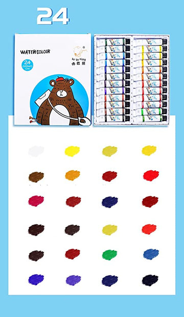 Cartoon Print Watercolour Paint Set of 24 Pcs for beginner  (Set of 24 Pcs - 12-ml)( Without Box)