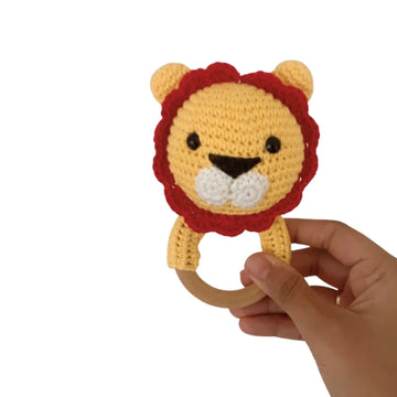Cute Lion Rattle teether Ring Crochet Toy For Kids