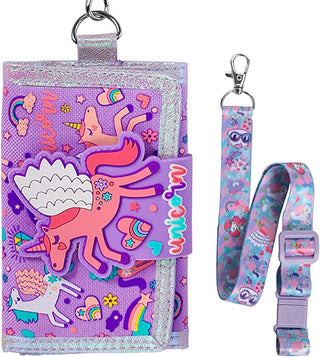 Premium Quality Colorful Theme Canvas Cross Body Clutch Wallet for Kids - One Zip Pocket for Cash and Cards, One Coin Pocket, and Adjustable Strap