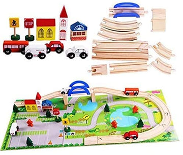 Wooden Rail Overpass Train Track Set 40 Pieces Traffic Scene Toy