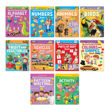 My First Early Learning - Pack of 10 Books - Alphabet, Numbers, Animals, Birds, Fruit and Vegetables, Vehicles, Parts of the Body, Colours and Shapes, Pattern Writing, Activity