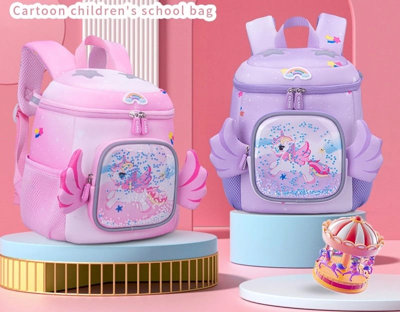 3D Unicorn Design Large Capacity School Bags with Slip Over Buckle