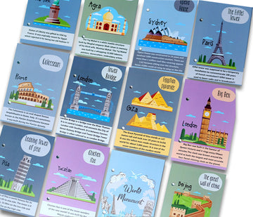 World Monuments flashcards with Activity / World Monuments Activity Book with Wooden Monuments.