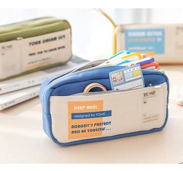 Double-Zip Canvas Stationery Pouch - Large Capacity Organizer for Kids and Adults