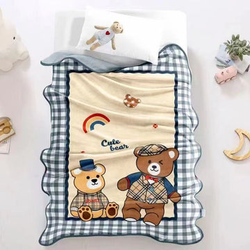 Premium Quality Cartoon Printed Fur Material Warm Blanket for Kids-Cute Bear