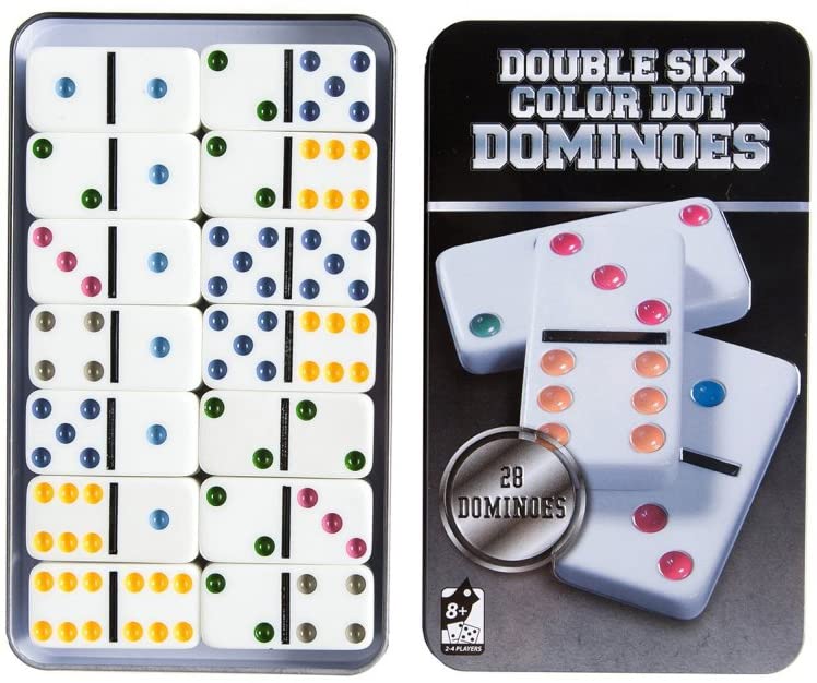 Dominoes Game Set – Double 6 Color Dot Dominoes, Set of 28 Dominos Game.