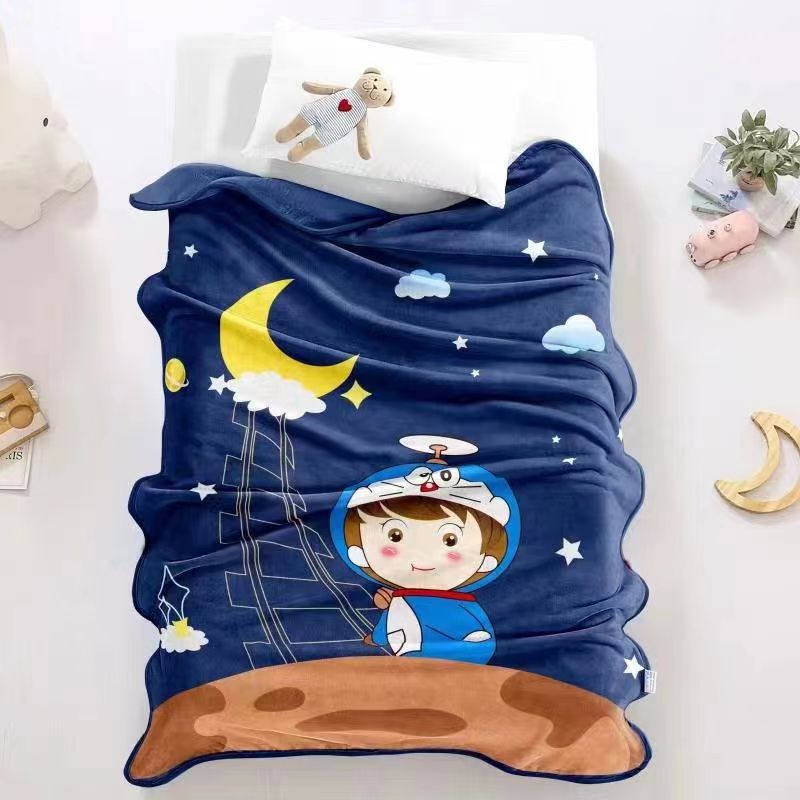 Premium Quality Cartoon Printed Fur Material Warm Blanket for Kids-Doreamon With Moon