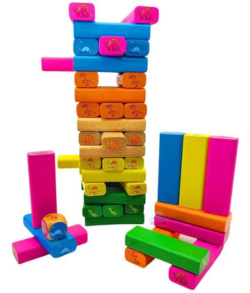 Zenga Dinosaur Adventure 54 Pcs Colourful Blocks Timber Tower Tumbling Game for Kids and Adults