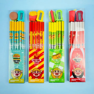 Fast Food Theme Starionery Combo set with 12 pencils, eraser and Sharpener