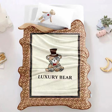 Premium Quality Cartoon Printed Fur Material Warm Blanket for Kids-Luxury Bear Brown