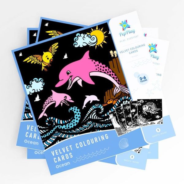 5 Velvet Coloring Cards – Ocean Animals Scenes