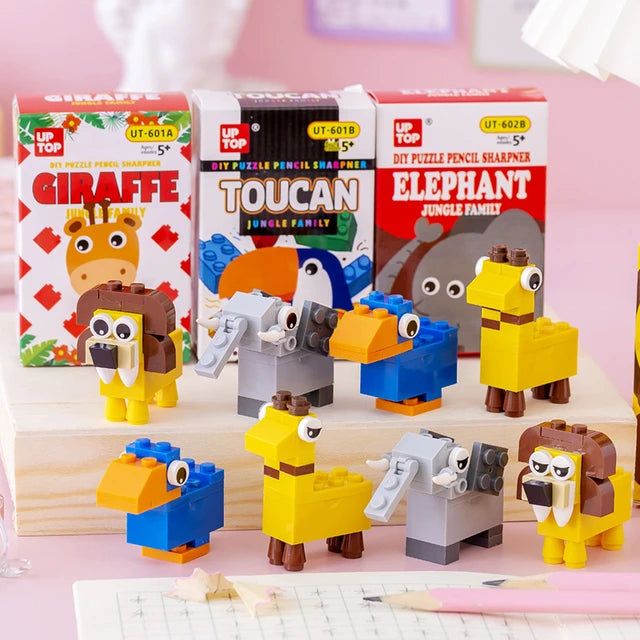 Cute Animal Shape Mini DIY Lego Pencil Sharpener Stationery for Kids (Random Design)