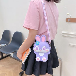 Cute Little Bunny Cute Zipper Sling Bag with Mirror Comb and Keychain