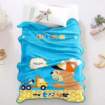 Premium Quality Cartoon Printed Fur Material Warm Blanket for Kids-Teddy Towing Plain