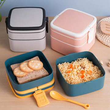 Lunch Box Kit, Portable 2 Layer Healthy Lunch Box,Stylish Hidden Handle, Easy to Open for Kids