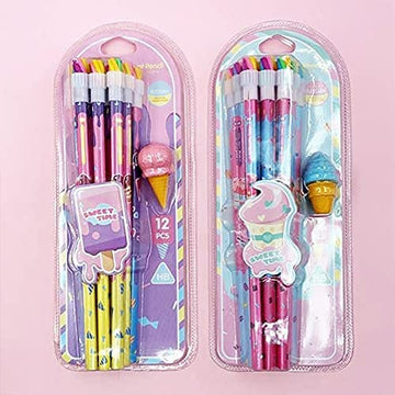 Sweet time wooden Pencil and Eraser combo 12pcs set