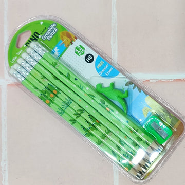 Dinosaur theme pencil set with shapener and eraser (random color)