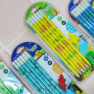 Dinosaur theme pencil set with shapener and eraser (random color)