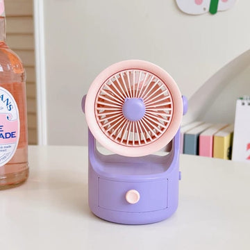 Electric Fan with Drawer,  Mini Desktop Charging Hand Fan(Outer Box Slightly Damage)