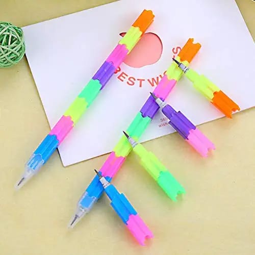 Creative Rainbow Building Block Writing Pencil Stacker - Pack of 4